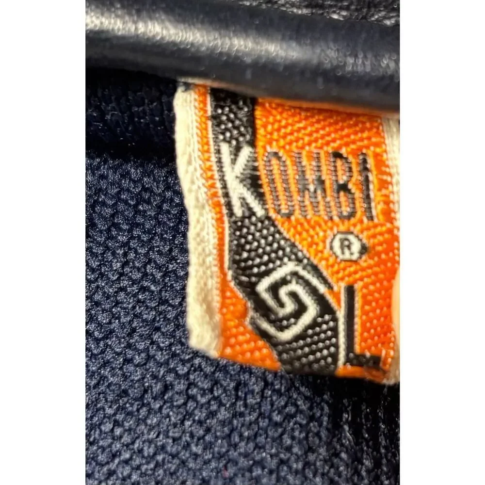KOMBI Vtg Leather Mittens Ladies Dames Blue Insulated Wrist Cuff Ski Snowboard